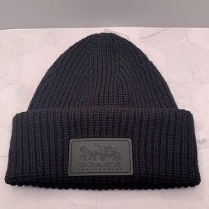 Coach Women's Rubber Patch Wool Ribbed Tonal Beanie Winter Hat $55